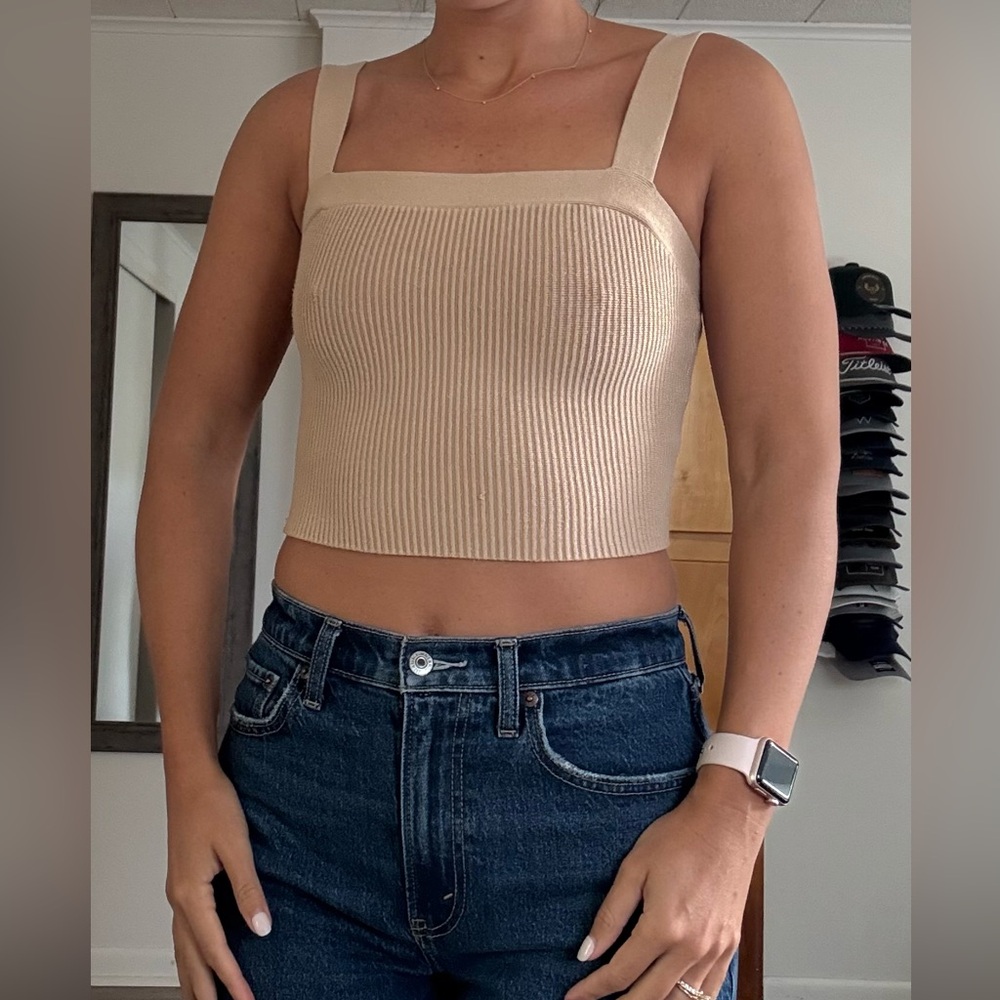 Abercrombie & Fitch Tan Ribbed Crop Top